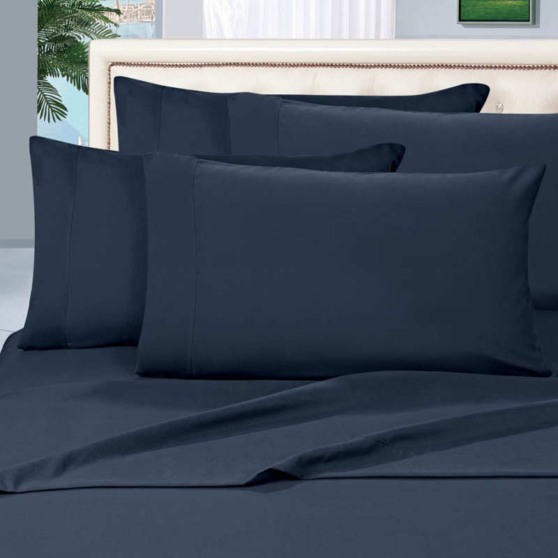 Ensemble de draps en polyester 1500 fils, Marine, Ensemble de draps pour très grand lit