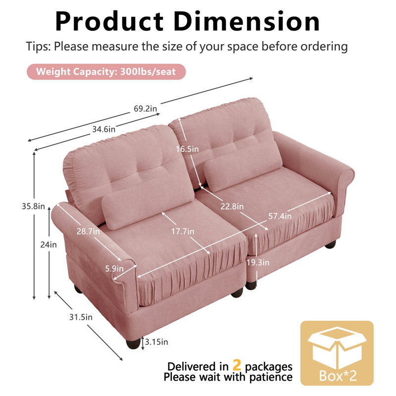 Canapé d'angle modulaire en chenille, coussin d'assise à bord froncé, accoudoirs arrondis et coussins de soutien lombaire