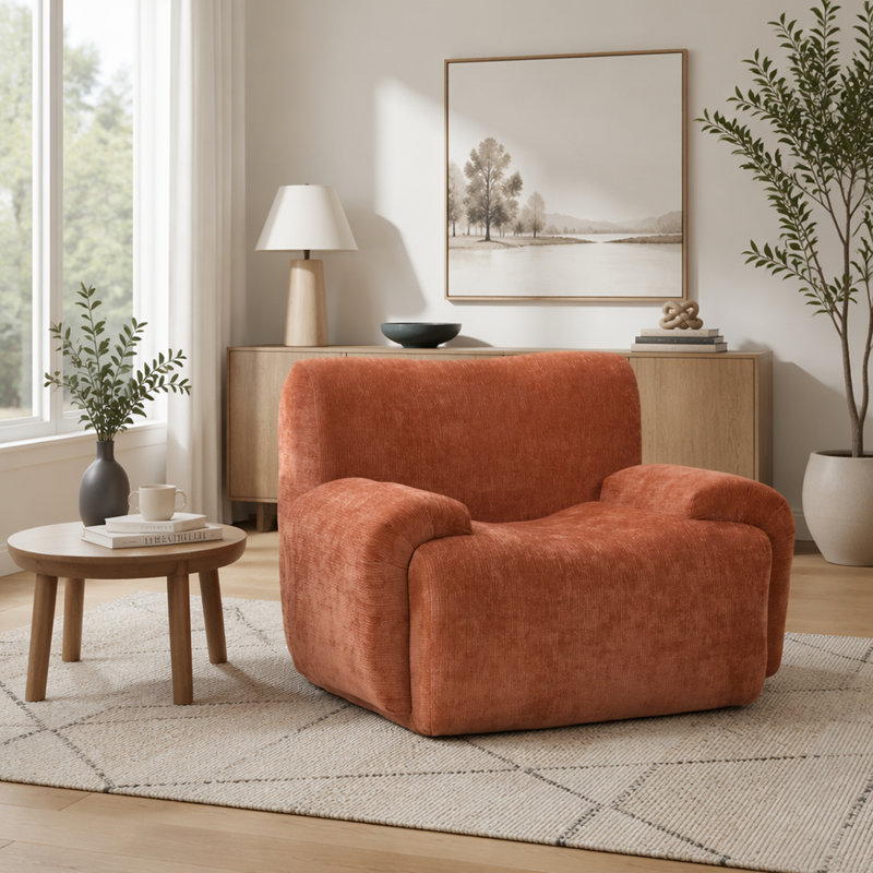 Fauteuil d'appoint surdimensionné en chenille large et moderne, salon de lecture confortable avec sièges profonds pour le salon et la chambre à coucher