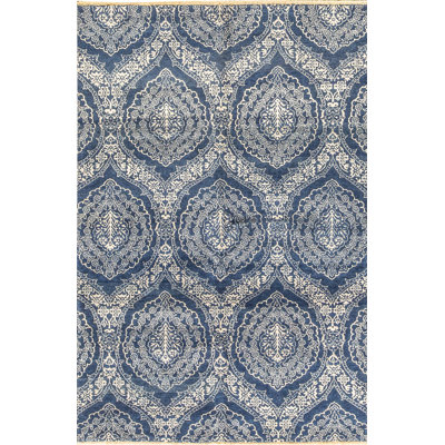 Hand-Knotted High-Quality Blue and Silver Area Rug