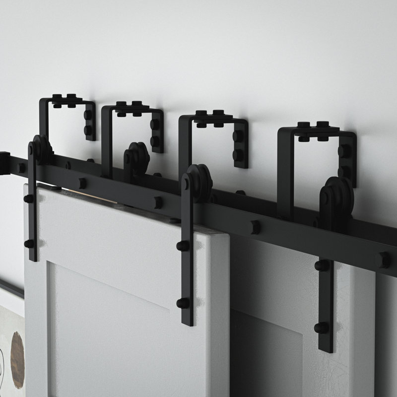 Double Bypass Matte Black Barn Door Hardware Kit, 96-inch Track