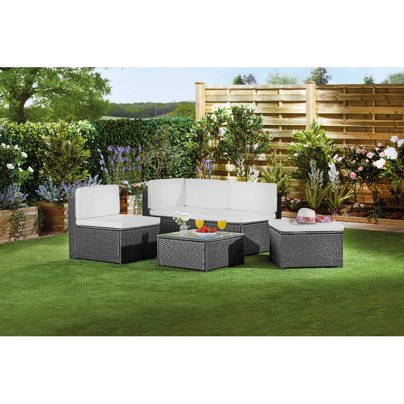 Milan 5 Seater Rattan Corner Sofa Set, Light Grey, Grey
