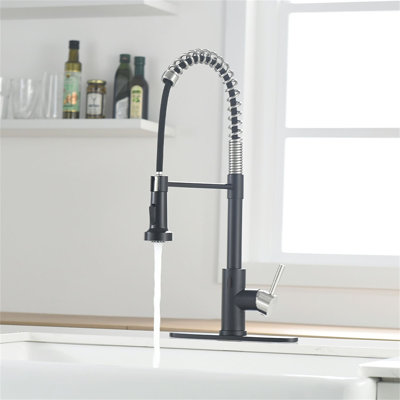 Pull Out Touchless Single Handle Kitchen Faucet with Side Spray -  AWZTOO, AZ-KR-0165-MB&BN