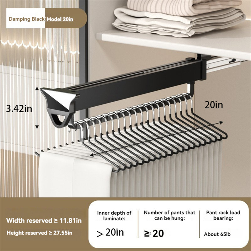 Porte-pantalons extensible avec glissière, H 3,42 po x l 2 po x P 20 po