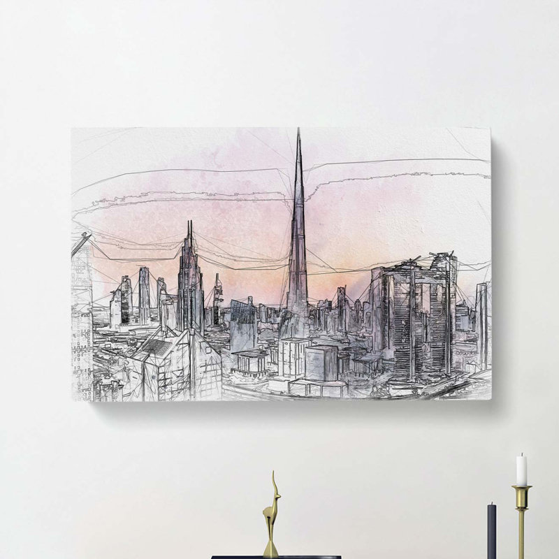Dubai Skyline in Abstract - Wrapped Canvas, 60cm H x 91cm W x 3cm D