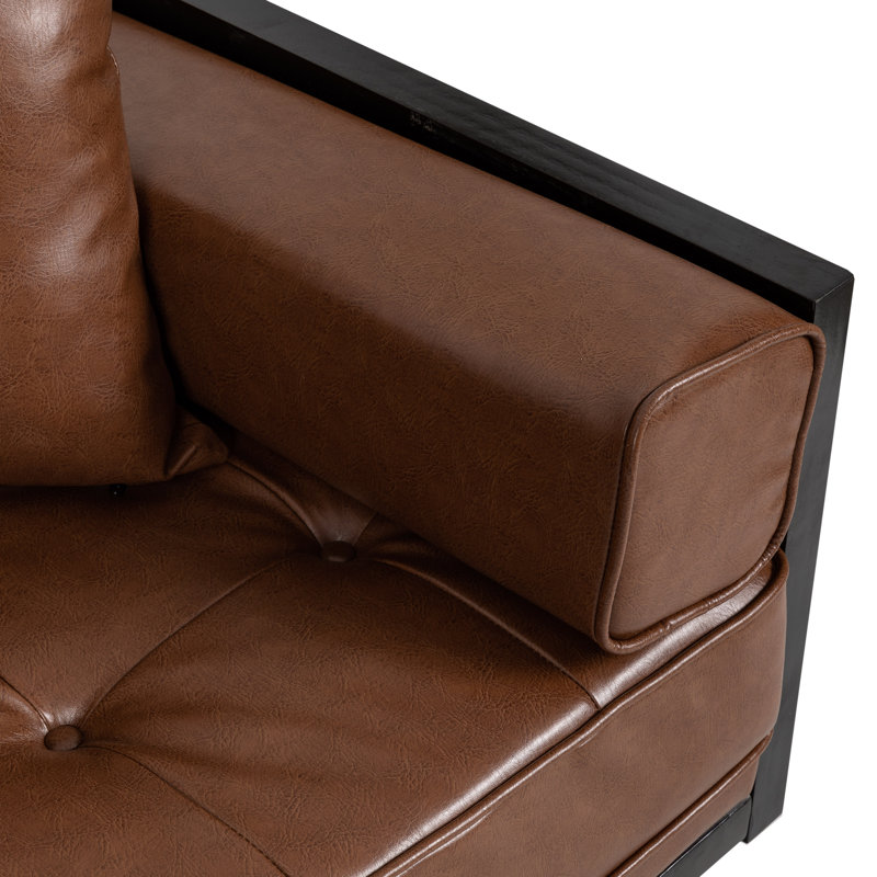 Square Arm Loveseat, Brown Faux Leather