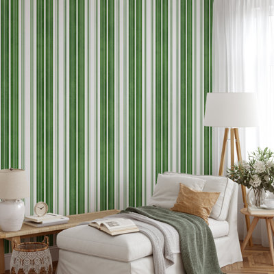 Papier peint rayé vert et blanc