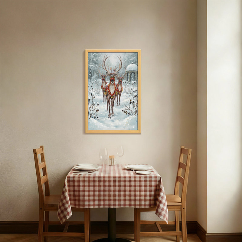 Animaux, hiver, forêt de cerfs, neige, scène artistique, H 18 po x l 12 po