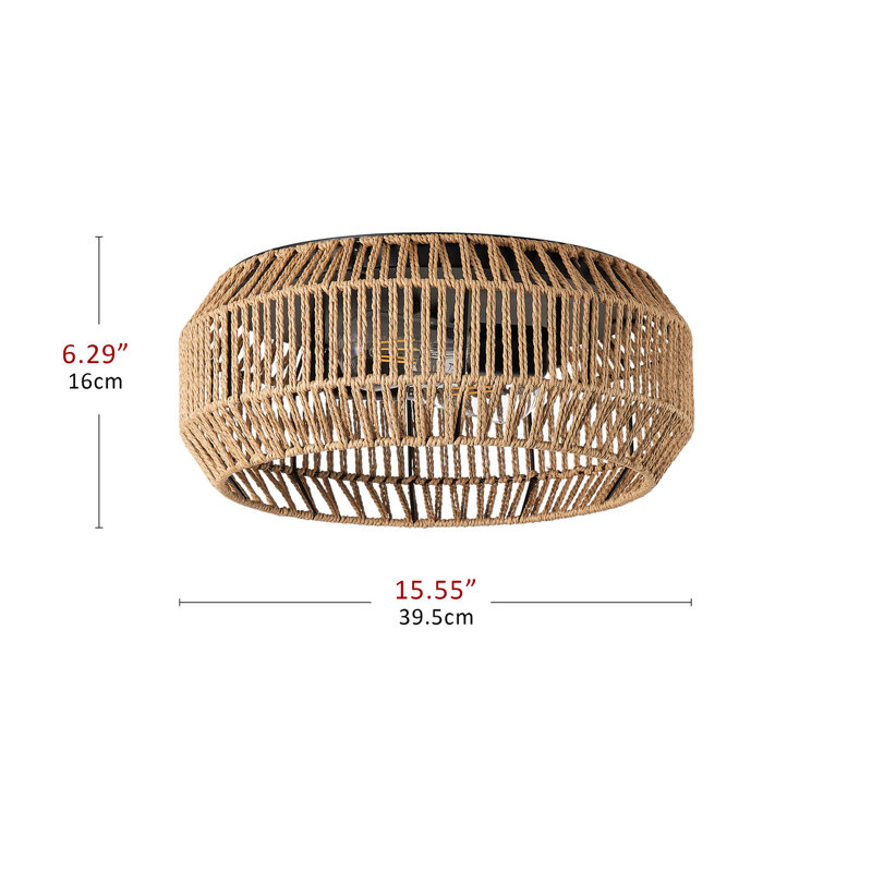 Kadner 2-Light Bulbs Retro Farmhouse Rattan Boho Dimmable Flush Mount Light