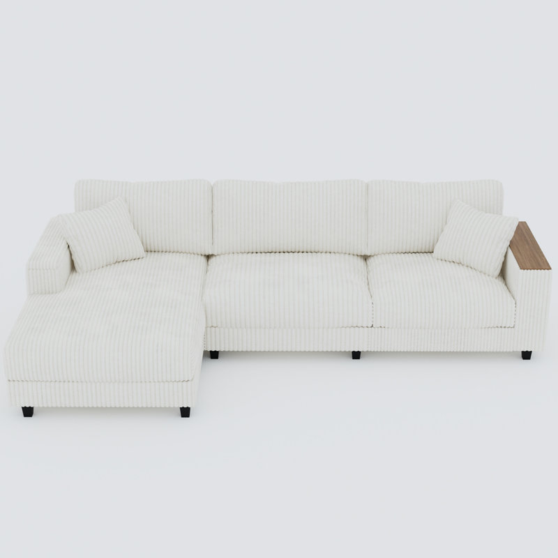 114.5'' Corduroy Couch With 2 Pillows Oversized Sofa L Shaped Sectional Couch With Reversible Chaise With Two Armrests Hidden Storage Space Sectional Couches For Living Room