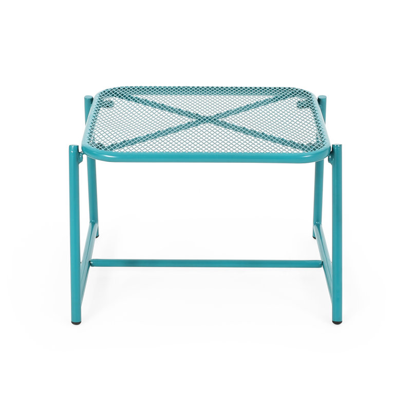 Table d'appoint moderne pour l'extérieur - H 12,97 po, couleur sarcelle, plateau en filet, style extérieur