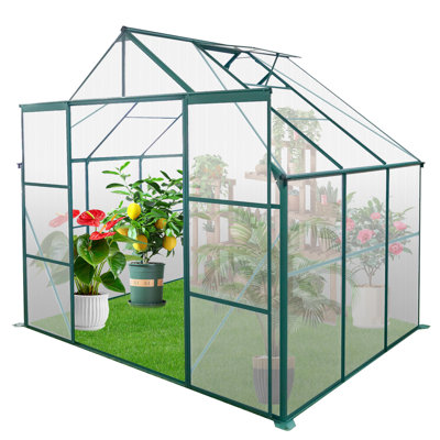 Serre de 8 pi x 6 pi avec conception spacieuse - peut accueillir diverses plantes et un trou de ventilation en polycarbonate toutes saisons pour favoriser la croissance des plantes à l'année longue