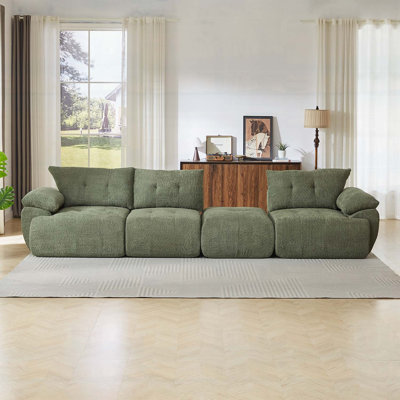 115'' Large Modern 3-Seater Chenille Sofa with Curved Horn Backrest for Living Room, Bedroom, Apartment, and Office