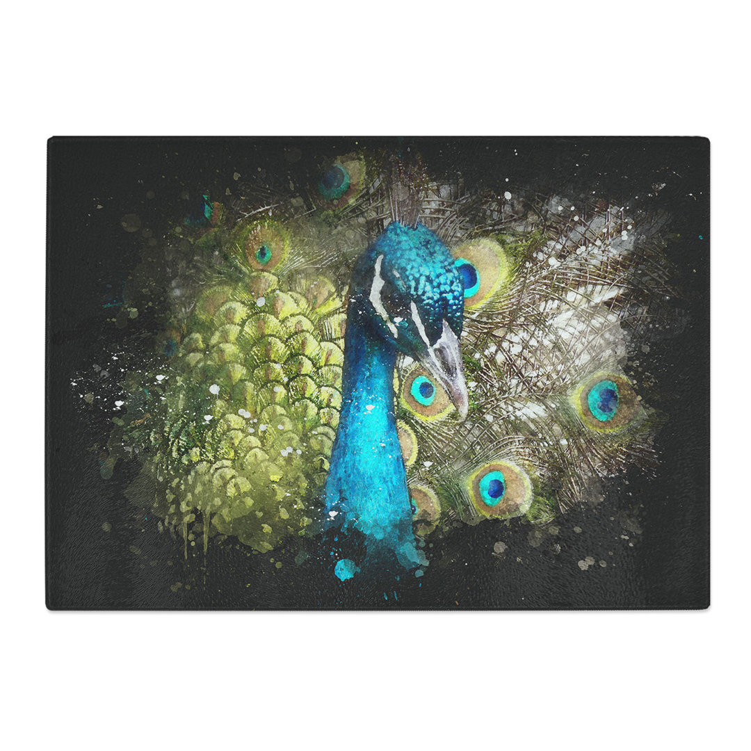 Tempered Glass Dazzling Peacock Bird Chopping Board