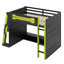 Lit mezzanine en bois avec bureau, tablettes multiples et lumière RVB-815025498
