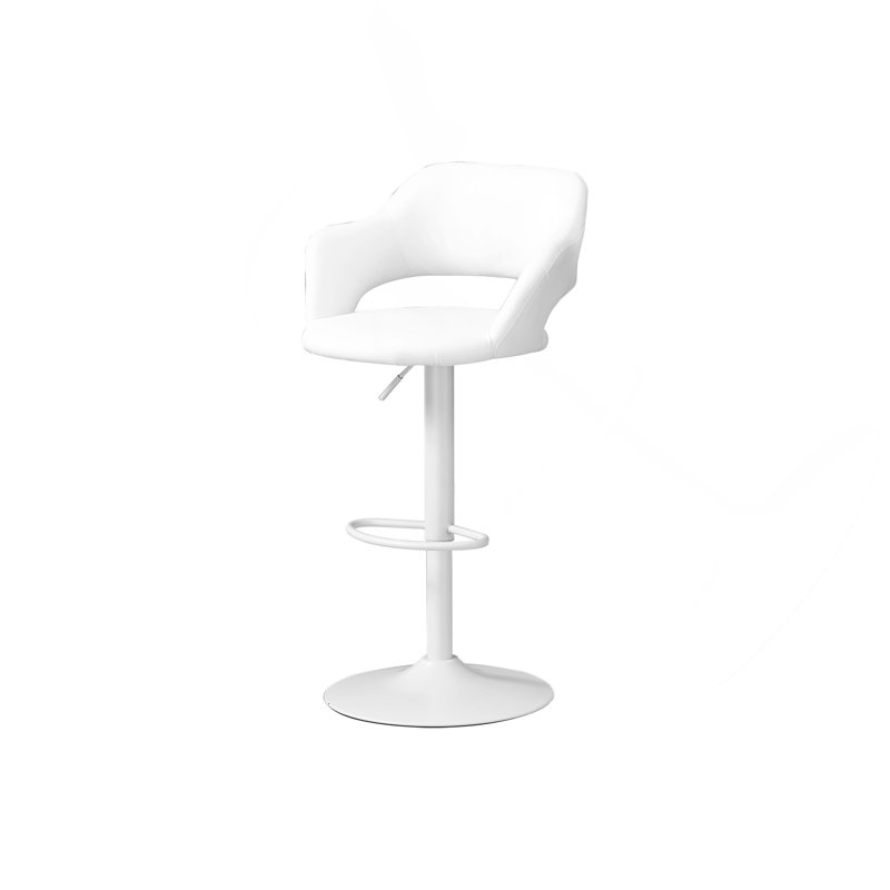 Bar Stool, Swivel, Bar Height, Adjustable, White Metal, Leather Look, Contemporary, Modern, White