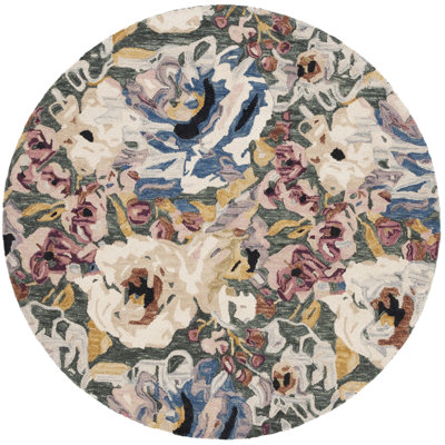 Tapis vert / ivoire en laine / coton touffeté à la main Kasie-Jane