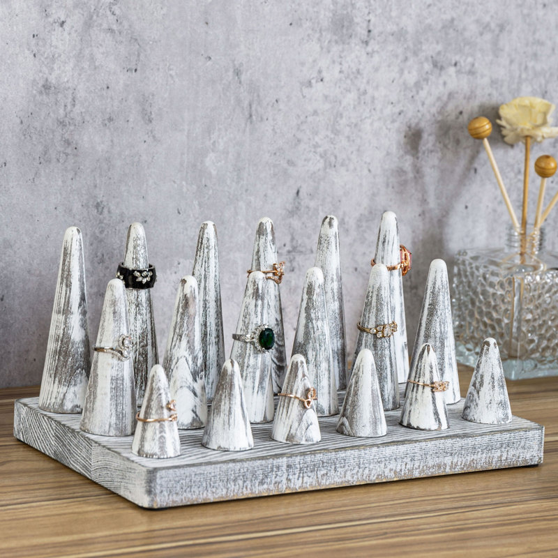 18 Cone Solid Wood Jewelry Ring Holder