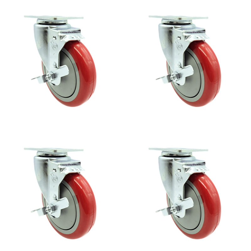 Roulettes pivotantes en polyuréthane, Rouge