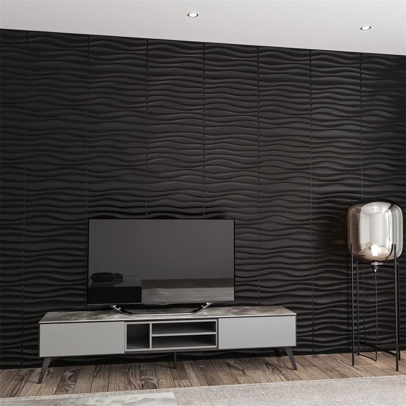 50 cm W 3D Wall Panel Wall Paneling in Matte Black  (12-pack)
