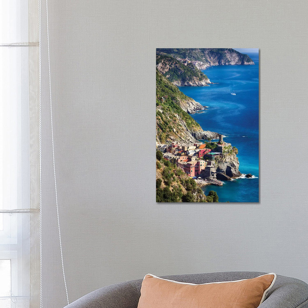 Cinque Terre Towns On The Cliffs, Vernazza And Corniglia, Liguria, Italy by George Oze - Wrapped Canvas Print