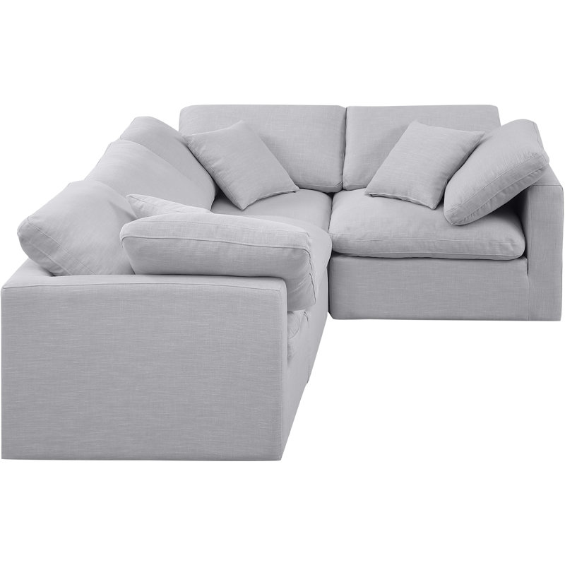Canapé modulaire de coin rembourré 4 pièces Itala, Tissu gris texturé en lin