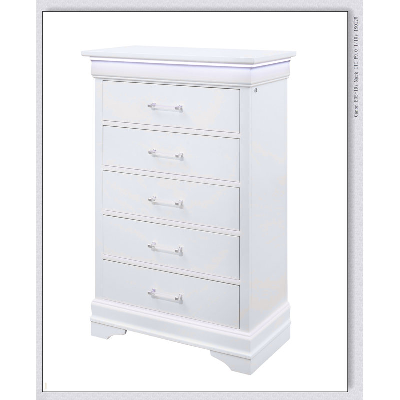 COFFRET BLANC CHARLSTON AVEC DEL, rangement spacieux et éclairage élégant pour les chambres à coucher modernes