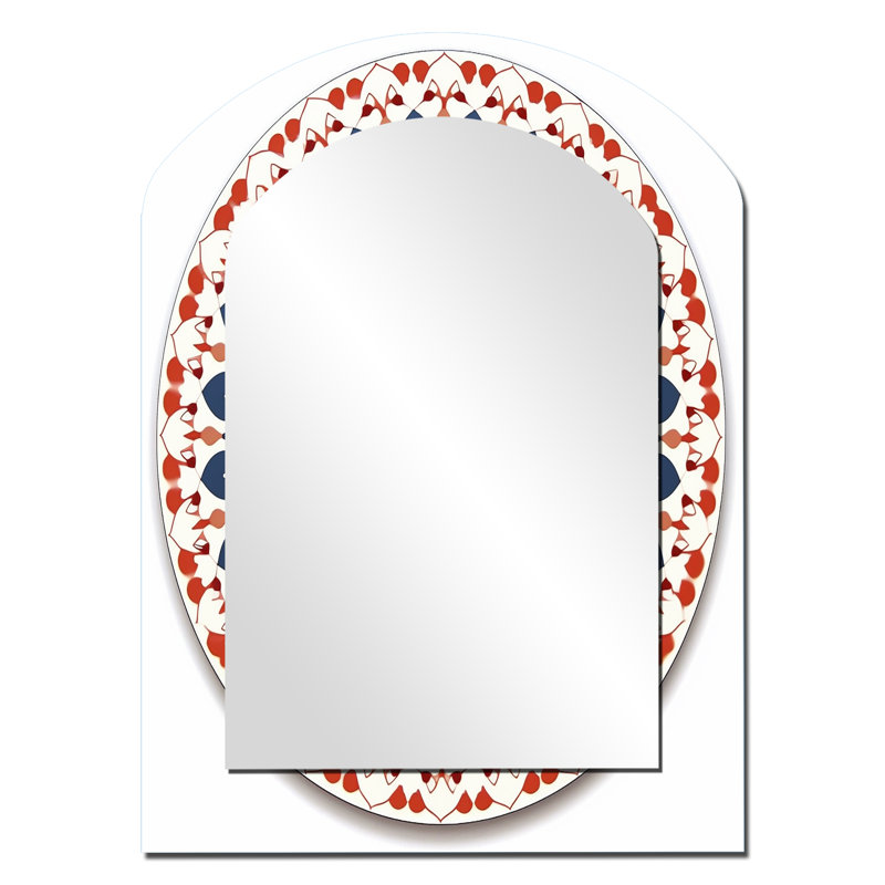Boho Mandala en rétro bleu et orange III - miroir mural unique de forme irrégulière Mandala Boho, miroir asymétrique traditionnel, impression d'art en métal