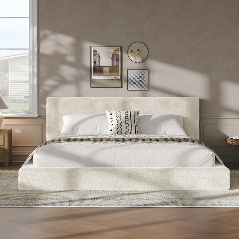 Pourtour de lit sans cadre AirFrame King, coussin éponge rembourré en nuage de 8,7 po, assemblage facile (sans la base de lit), blanc cassé.