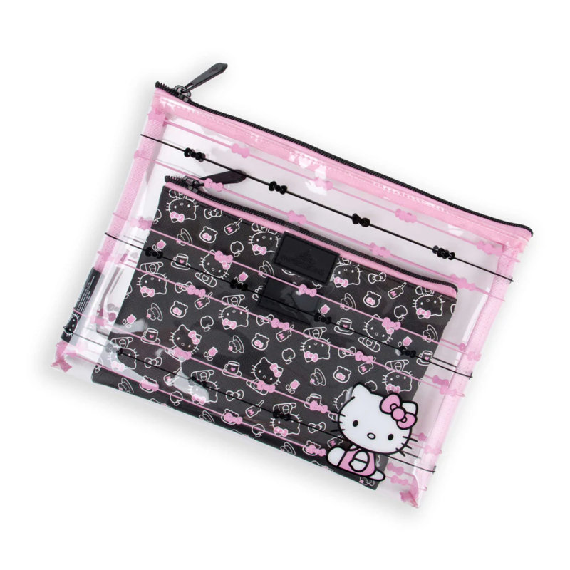 Hello Kitty Slim 2 Pcs Nested Cute Makeup Pouch Set, Water Resistant Zippered Travel Cosmetic