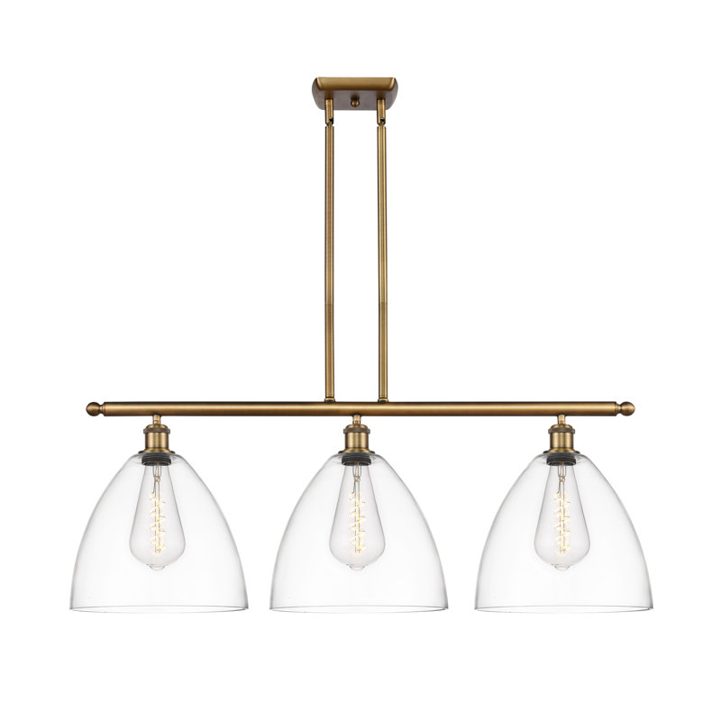 Luminaire suspendu linéaire à 3 lumières pour îlot de cuisine Alizia, Ampoule non incluse, Transparent, Laiton brossé