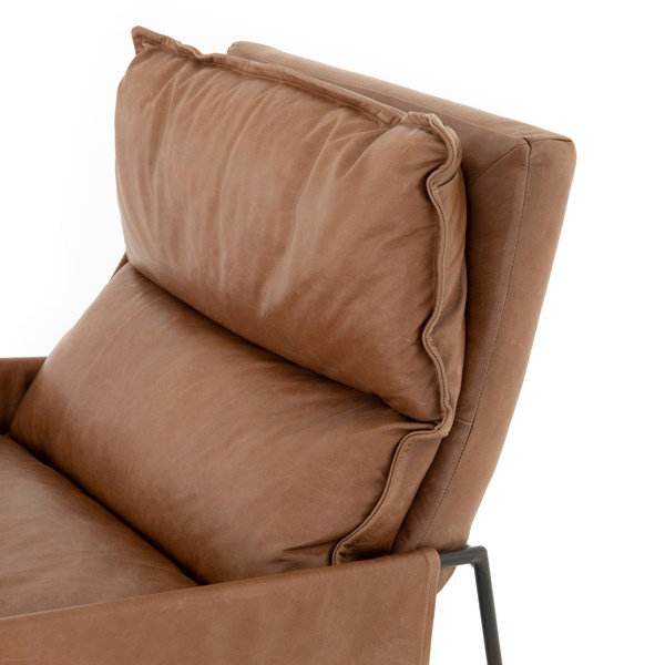 Taryn Slipcovered Side Chair, Brown Genuine Leather, Iron