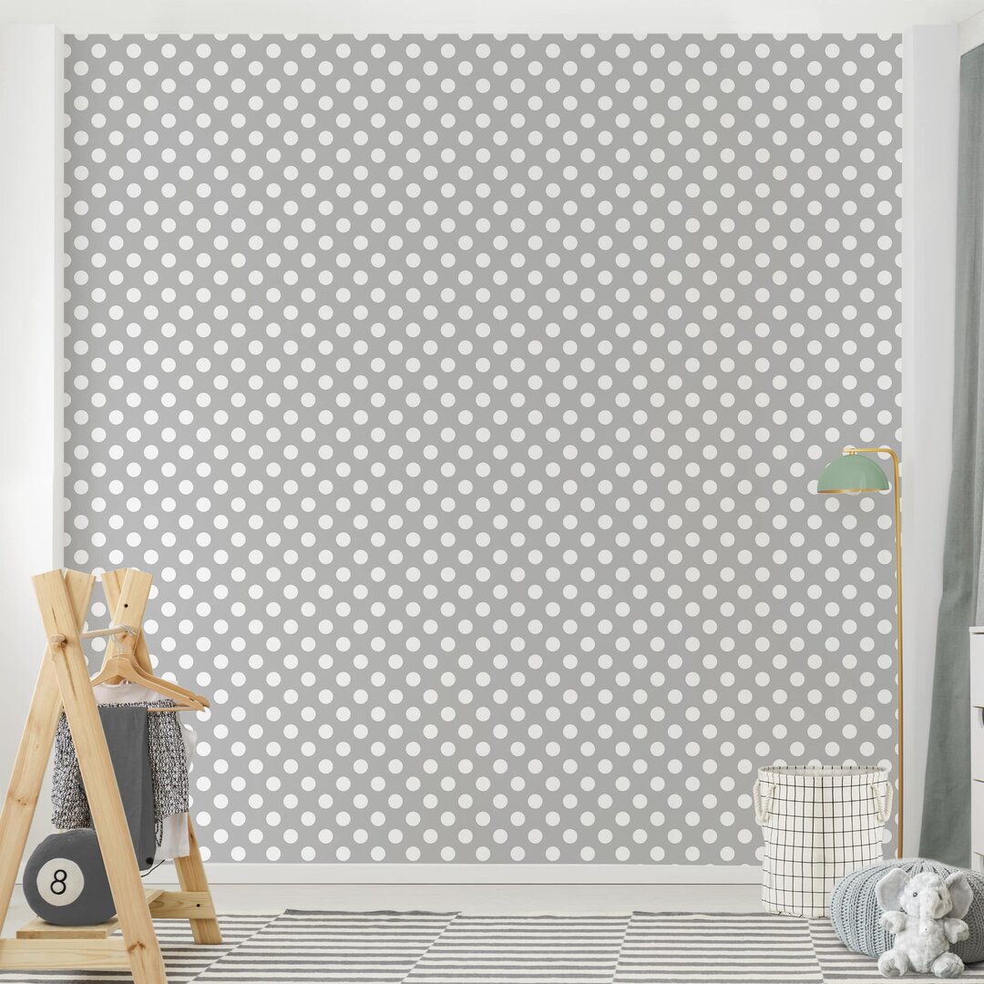 Strukturierte Tapete White and Grey Polka Dots 2,4 m x 240 cm