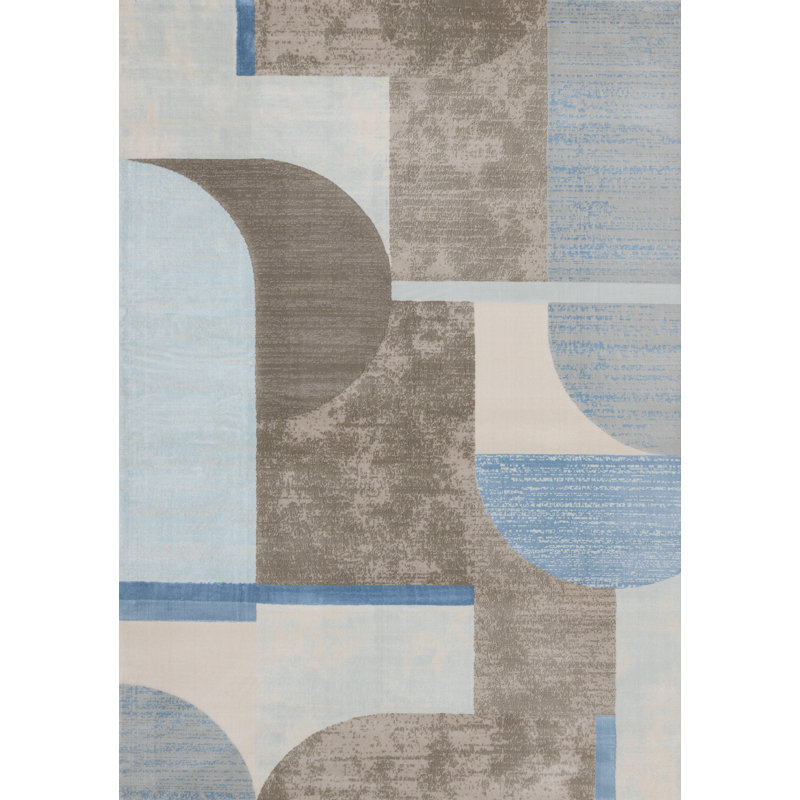 Tapis d'intérieur géométrique bleu gris, moderne et contemporain 8 pi x 11 pi (7 pi 10 po x 10 pi 10 po) Branch - Tapis