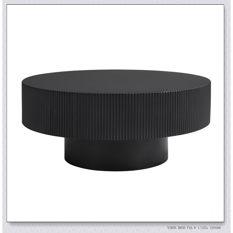 Table basse élégante à assemblage facile avec plateau de 6,8 pouces d'épaisseur, table de bout à tambour moderne, table centrale cannelée minimaliste pour le salon