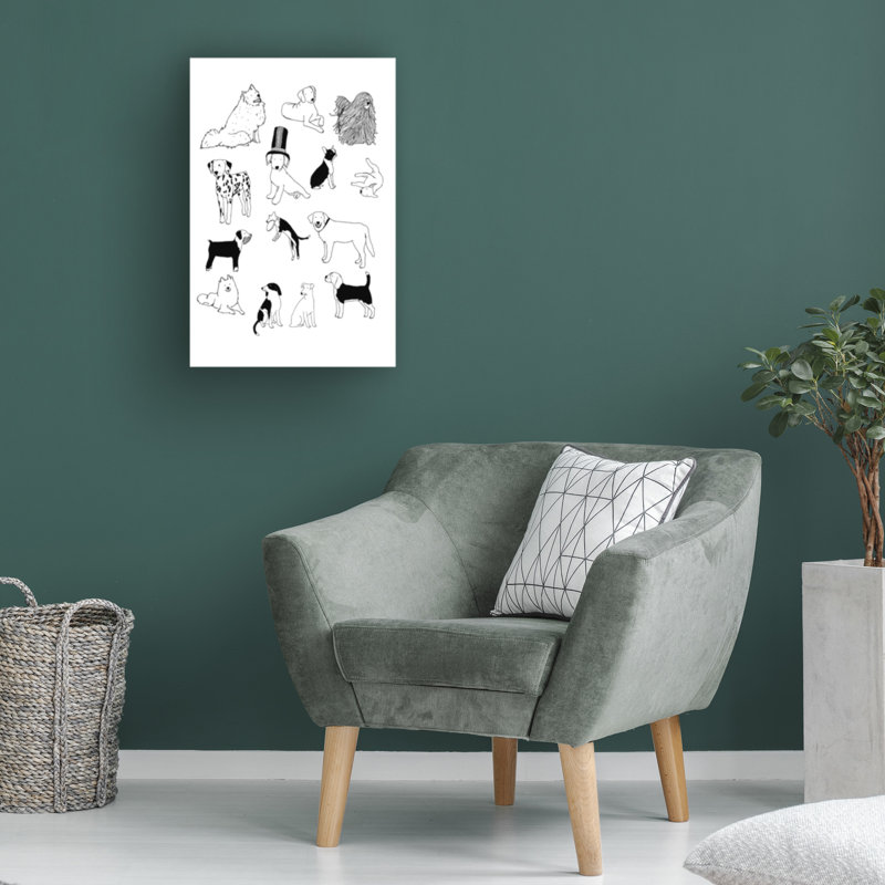 Chiens sur toile, H 19 po x l 12 po