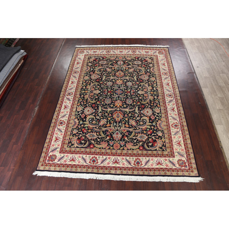 Tapis bleu marine en laine noué à la main de conception unique 9 pi x 12 pi 2 po Lunnie