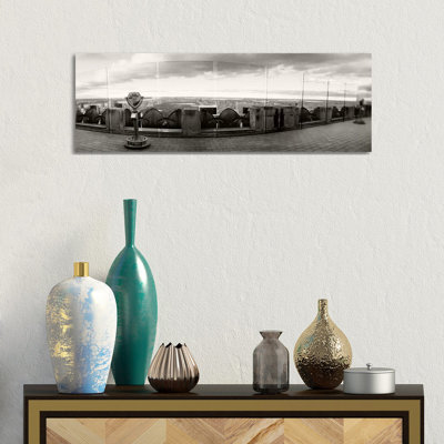 Coin-operated Binoculars On The Top Of A Building - Wrapped Canvas Panoramic Print