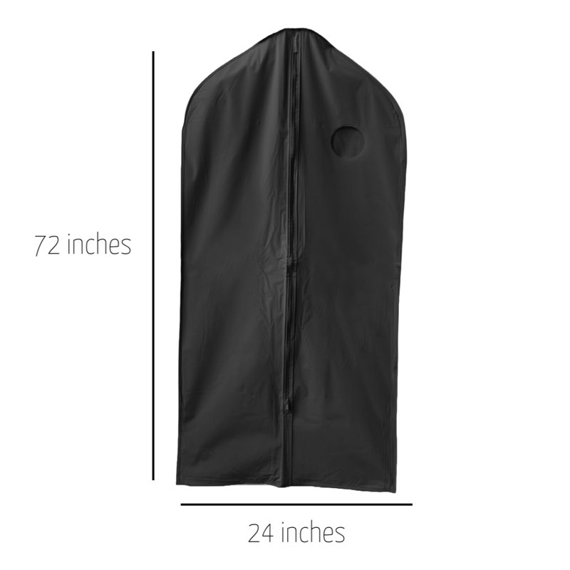Black 72" Vinyl Zipper Garment Bag for Travel and Storage