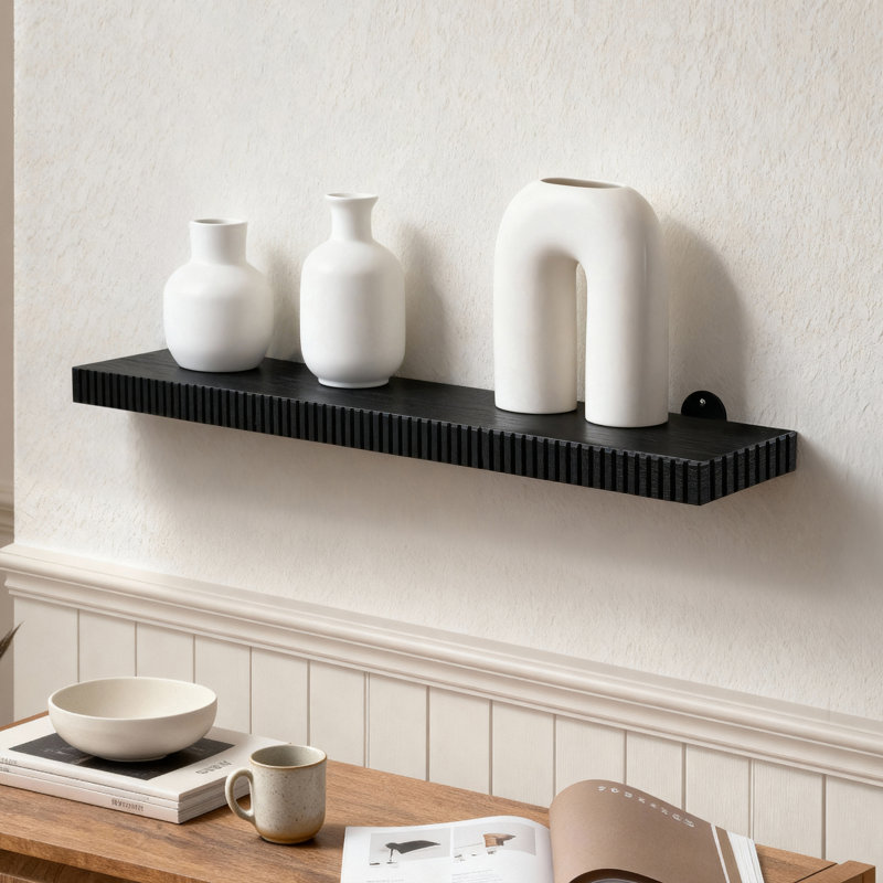 Urbana Solid Wood Wall Mounted Display Shelf, 1.5" H x 24" W x 8" D, Black