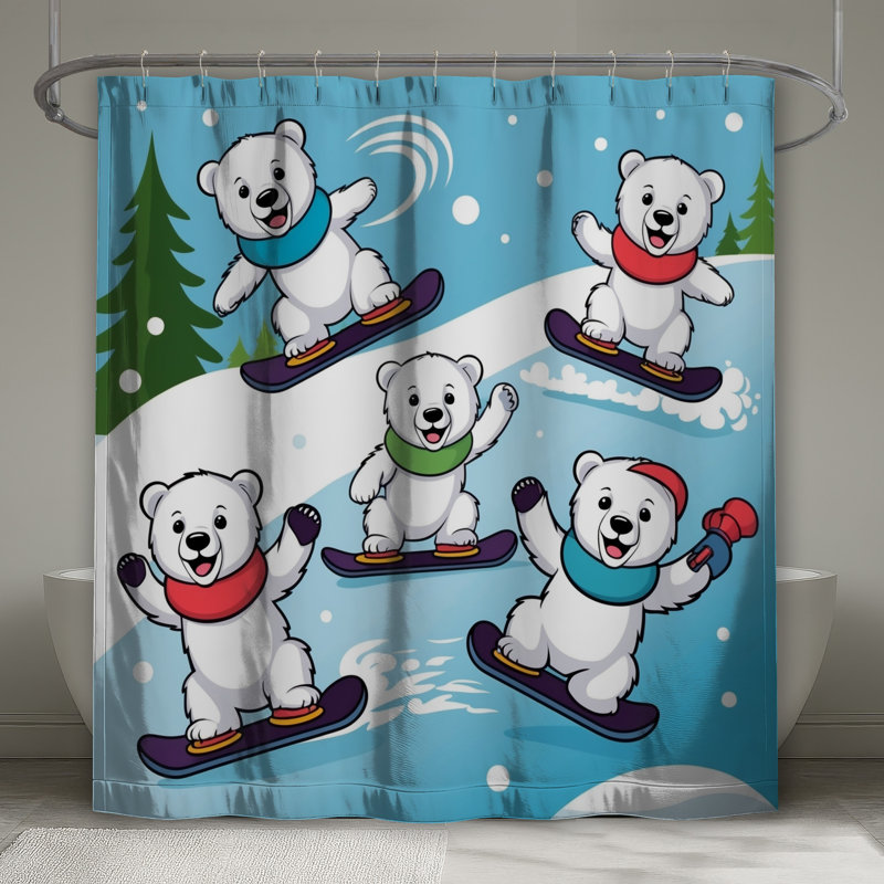 Rideaux de douche très longs à motif de planche à neige polaire, L 70 po x H 84 po