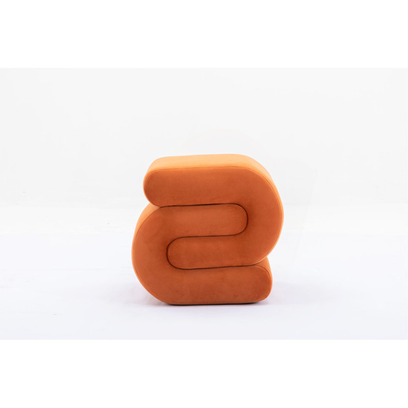 017S-S-Shape Fabric Ottoman Makeup Stool Footstool（ONLY OTTOMAN), Orange Velvet