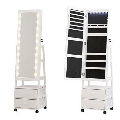 Armoire pour bijoux autoportante avec miroir pleine longueur et lumières DEL, noir