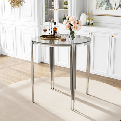 37" Round Glass Counter High Dining Table, Clear Tempered Glass Top And Irregular Stainless Steel Legs