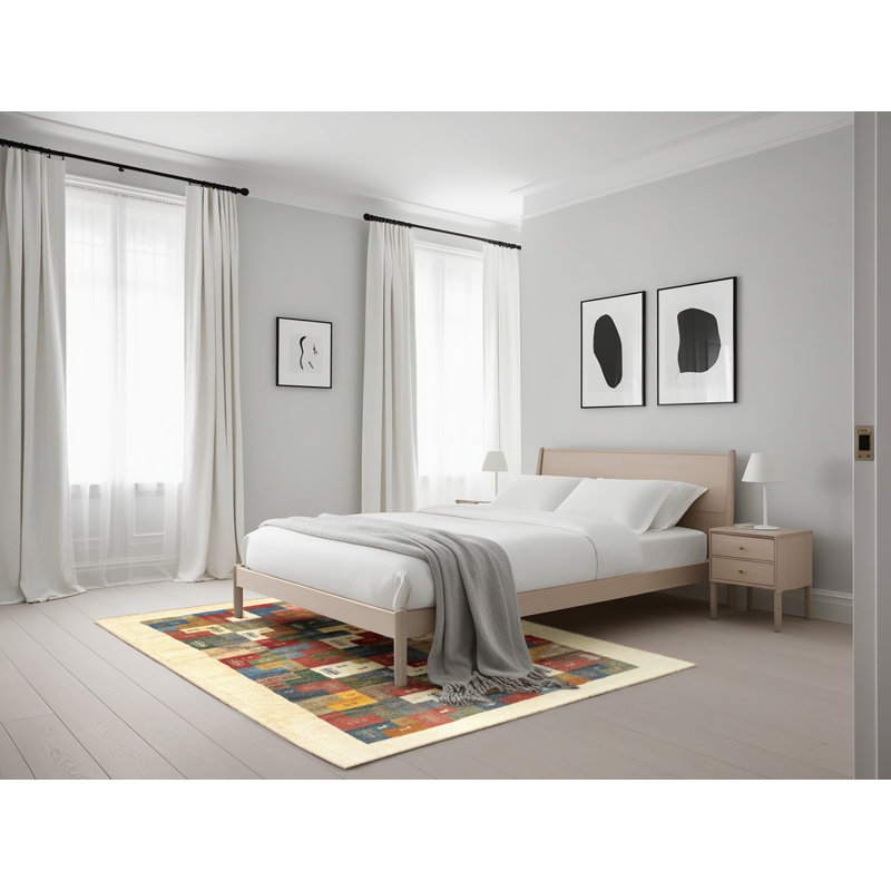 Tapis beige/rouge contemporain, Rectangle 5 pi x 7 pi