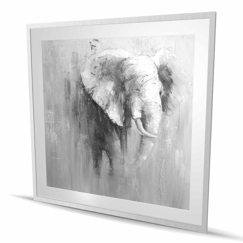 Abstract Grayscale Elephant - Gray Framed Matted Print Decor