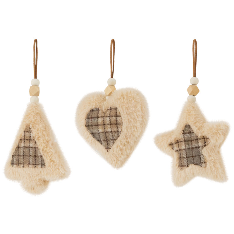Ornements de Noël en peluche en forme d'étoile et de cœur en forme de cœur - 4,5 po - ensemble de 3