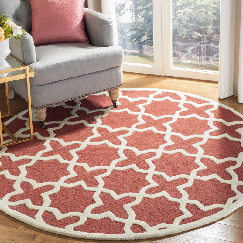 Tapis rouille en laine touffeté à la main à motif géométrique, Rond 6 pi