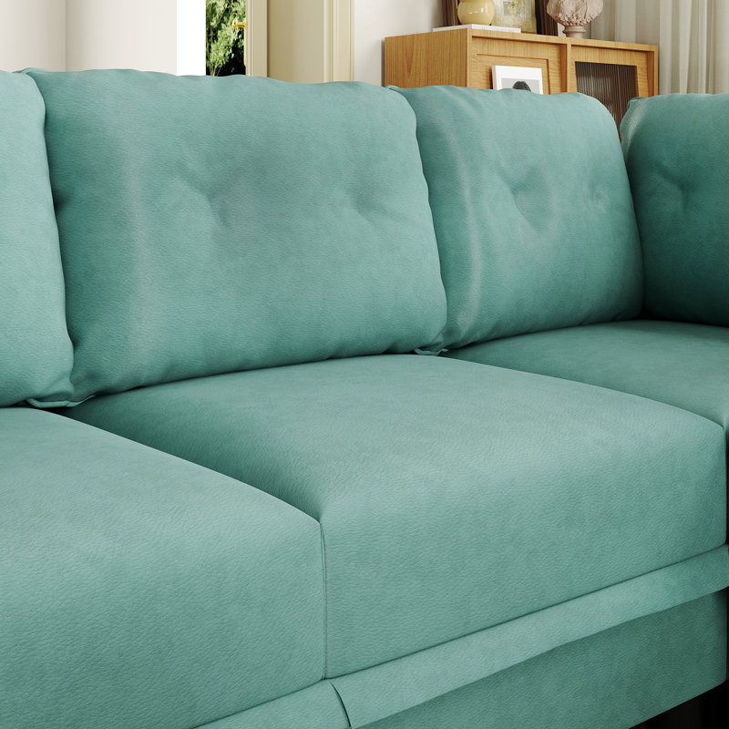 Canapé modulaire avec méridienne avec repose-pieds de 137 po de large Mizuho, Similicuir bleu sarcelle
