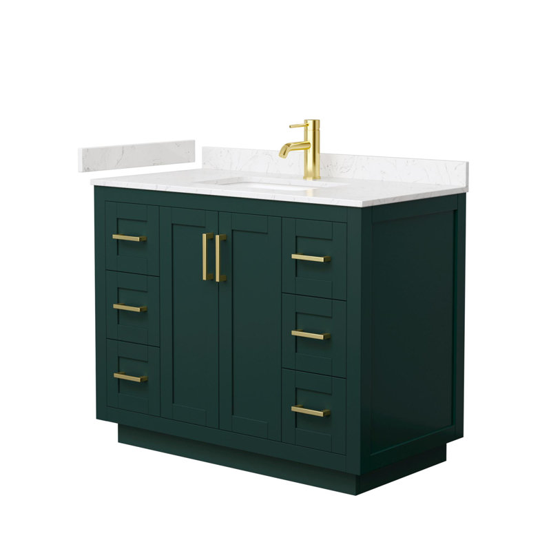 Miranda 42'' Green Single Freestanding Bathroom Vanity with White Carrara Marble Top and Brushed Gold Trim
